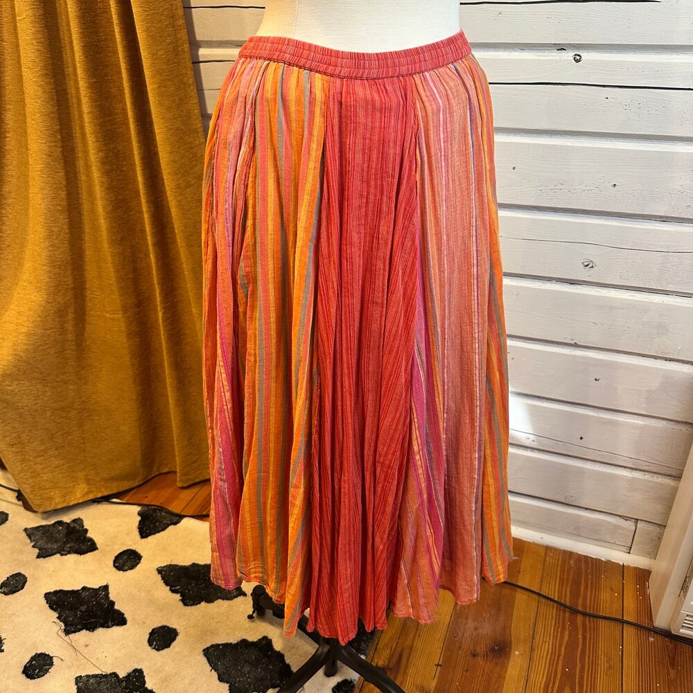 Y2K Coldwater Creek Multicolor Striped Cotton Midi Skirt XS Boho Artsy